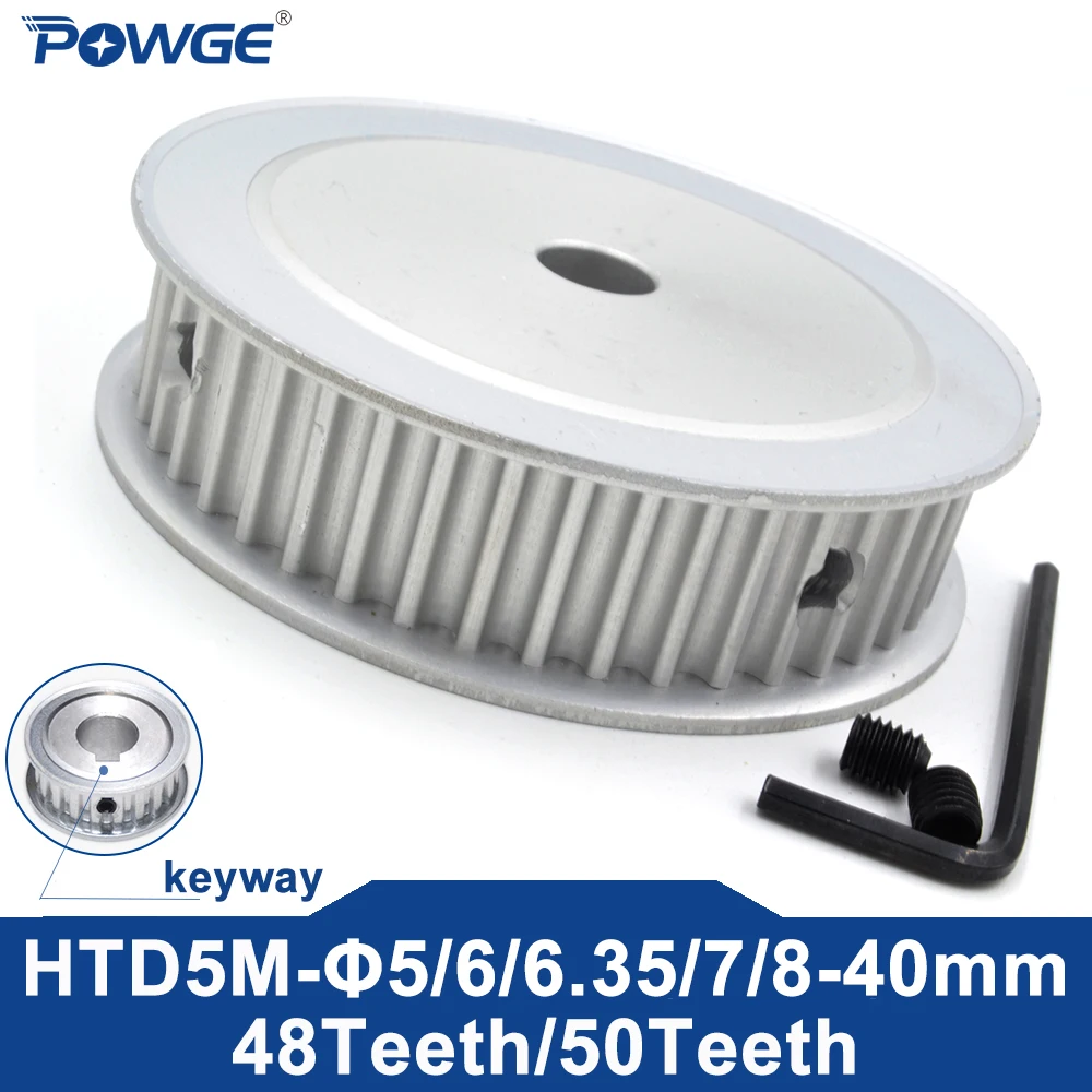 POWGE 50 48 Teeth HTD 5M Timing Pulley Bore 8/10/12/14/15/16/18/20/35/30/40mm for HTD5M Belt Width 15/20/25mm 48T 50T 50Teeth