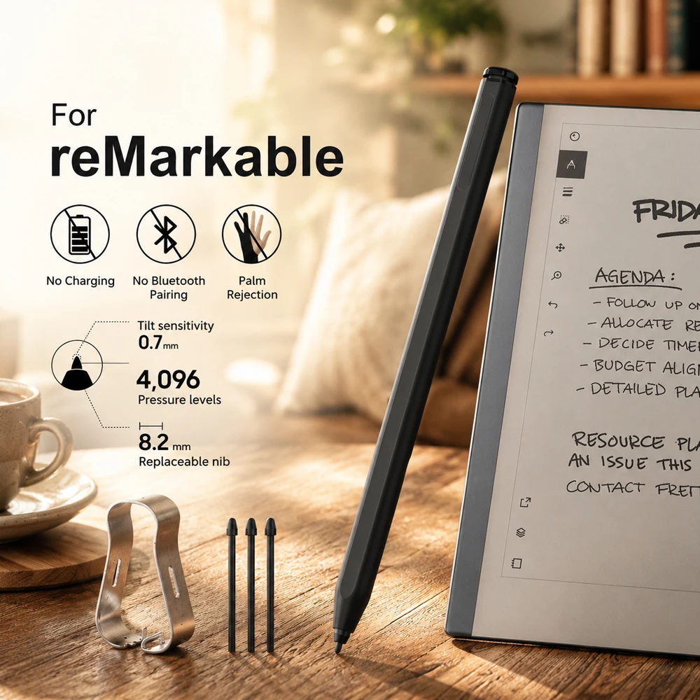 4096 Pressure EMR Pen for reMarkable 2 Samsung Kindle Scribe Stylus with Eraser Palm Rejection Tilt Sensing for Writing Drawing