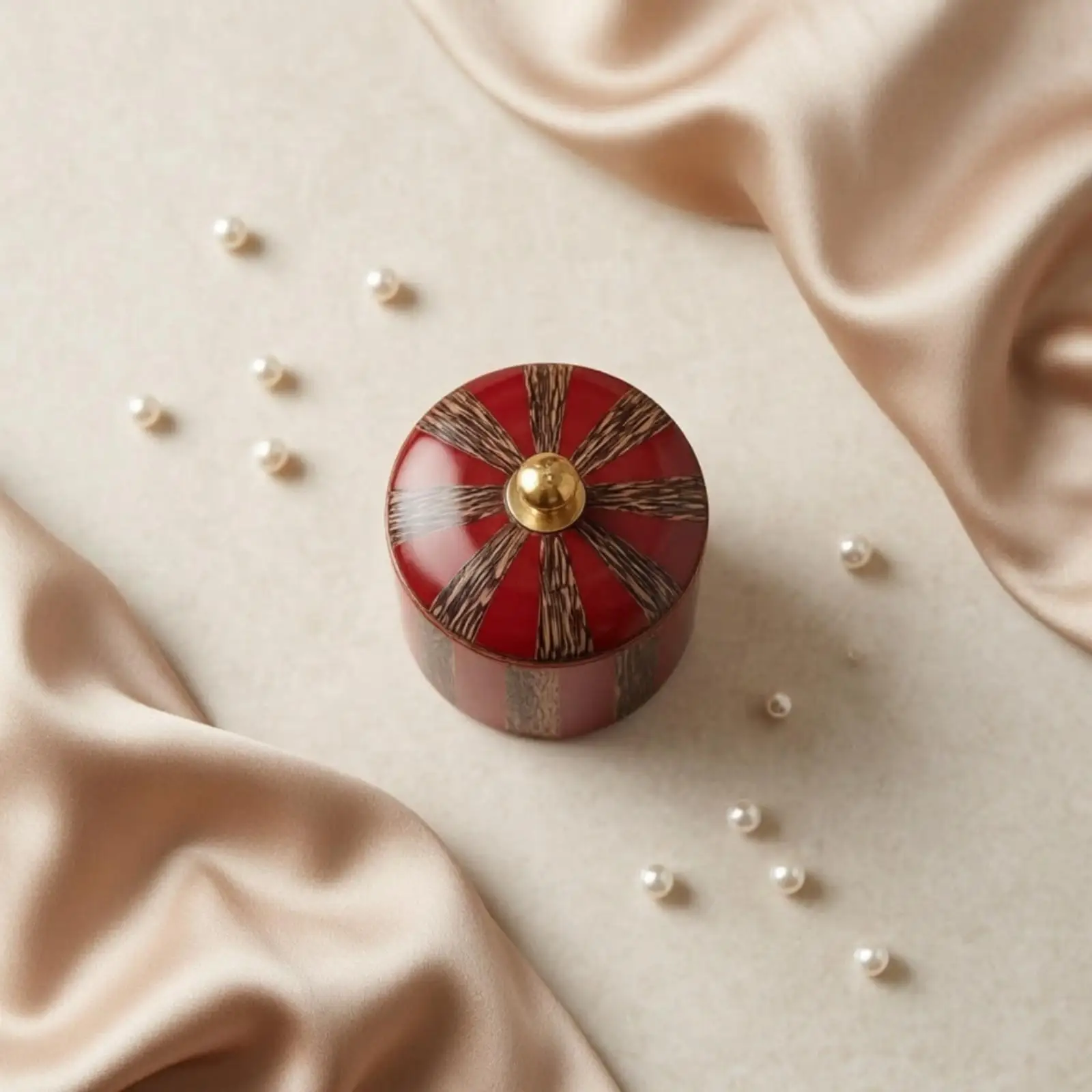 Lidded Jar with Metal Knob Compact Canister with Lid Natural for Vanity
