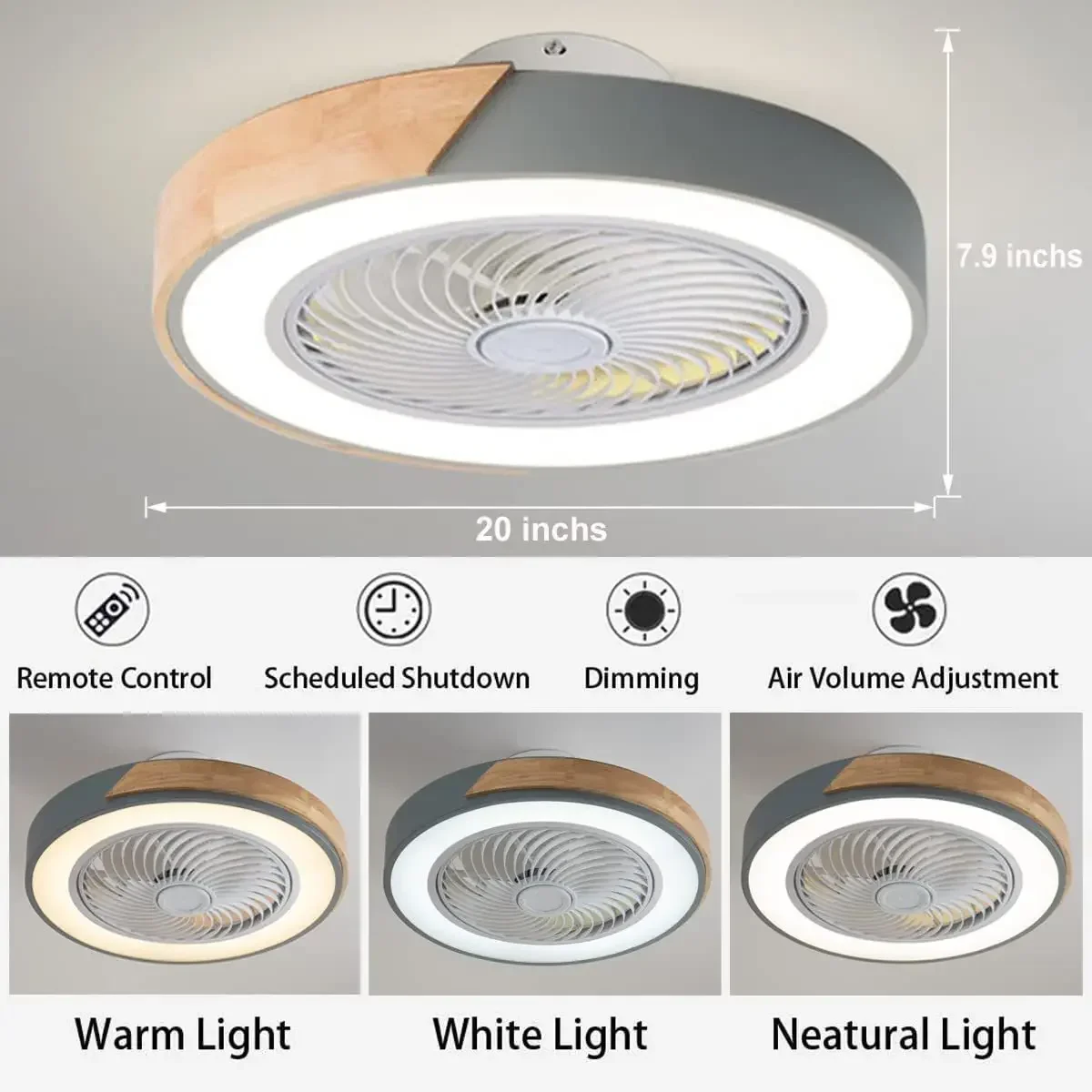 Imagem -06 - Ventilador de Teto de Madeira com Controle Remoto Dimmable Luz Led Minimalista Luz Fãs do Quarto Sala de Estar Cores Timing