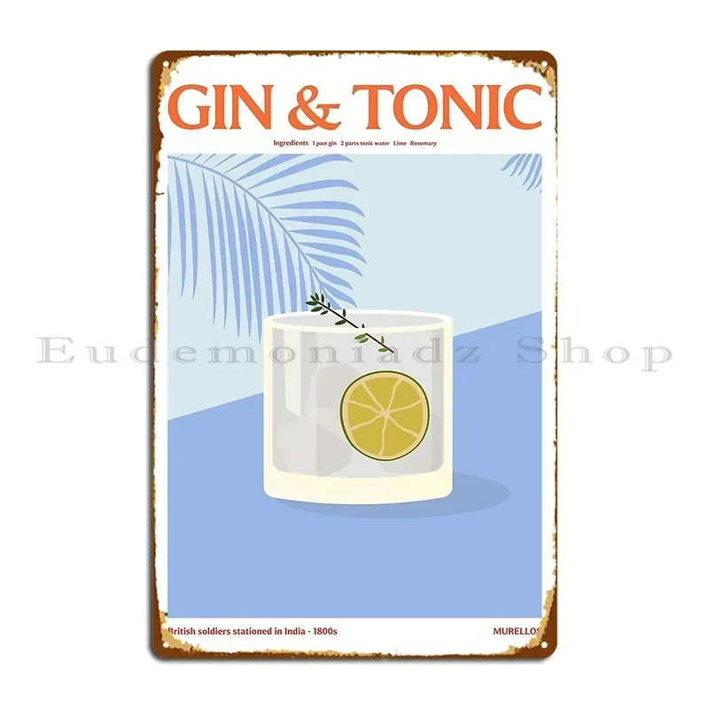Letrero metálico de Gin y Tónico, decoración de pared con personajes para cine, hogar, sala de estar, cartel de hojalata