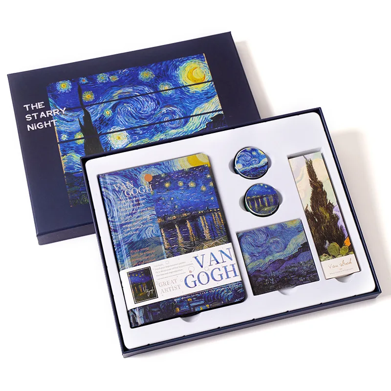 

Hand Account Set Pen Gift Box Record Sticker Van Gogh Monet Student Gift Art Hand Account Notepad And Paper