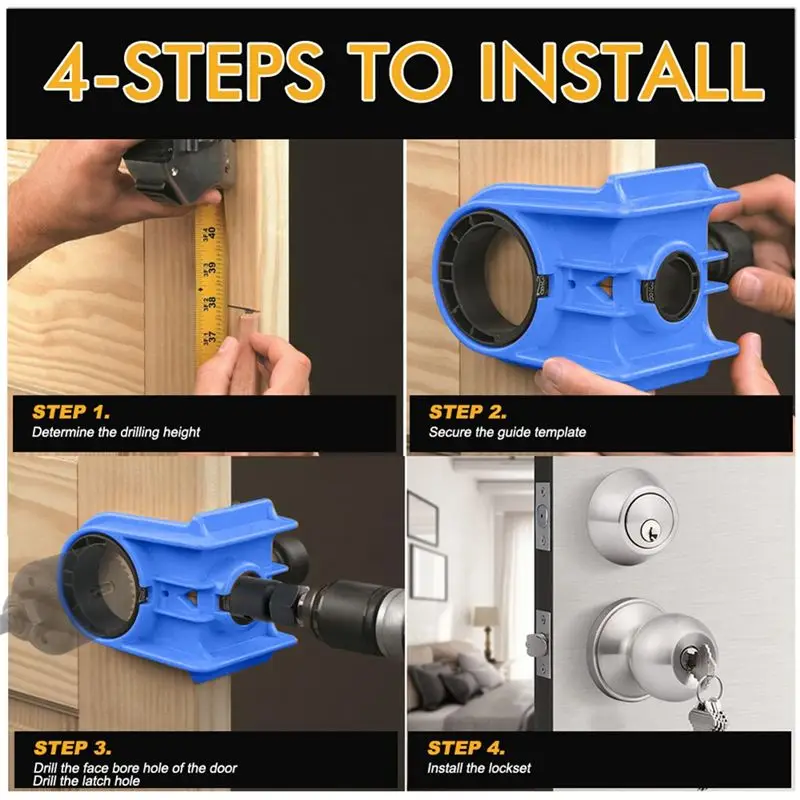 PHILE-Door Lock Installation Kit, Door Lock Jig, Only For Wood Doors, Hole Saw Kit For Easy Lockset Installation