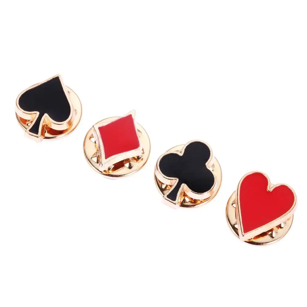 4Pcs/set Club Poker Shaped Alloy Brooches Boutonniere Badges Collar Pins