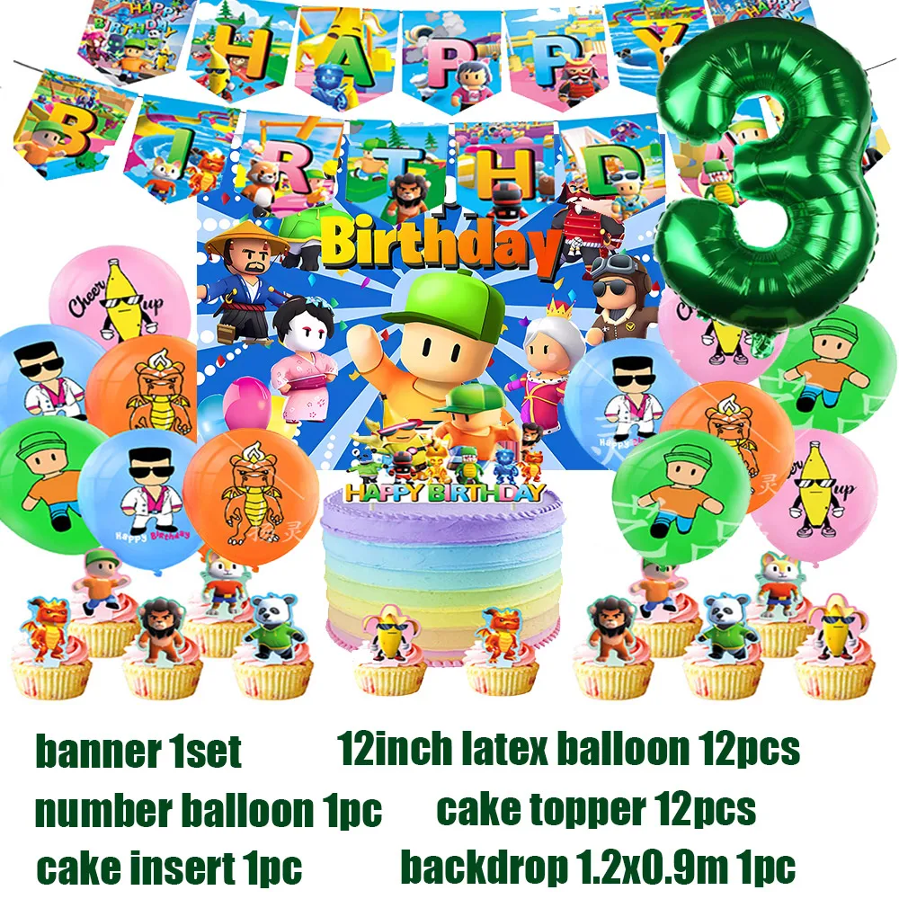 Stumbles Guys Theme Boy Birthday Party Decoration Supplies Number Balloon Banner Cake Topper Zastawa stołowa Baby Shower Kids Favors