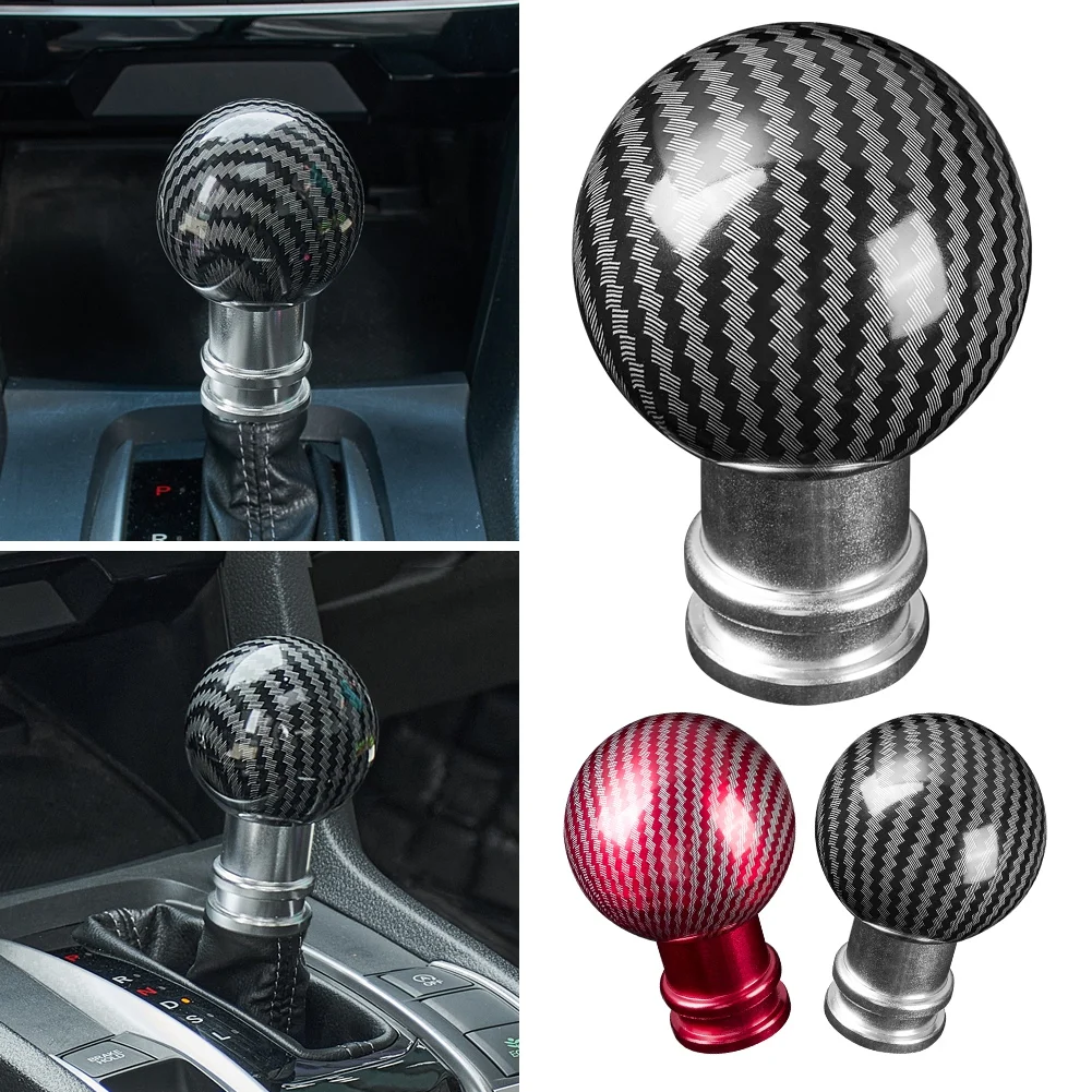 Carbon Fiber Gear Shifter Knob Level Fit Universal Manual Transmission Vehicle Ball Shape with 3 Rubber Adapters M8 M10 M12