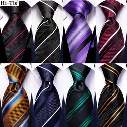 Hi-Tie Designer Orange Blue Striped Silk Wedding Tie For Men Handky Cufflink Gift Men Necktie Fashion Business Party Dropshiping