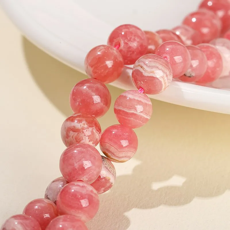 Wholesale 5A Natural Argentina Rhodochrosite Bead Round Gemstone Loose Spacer For Jewelry Making DIY Bracelet Necklace Accessory