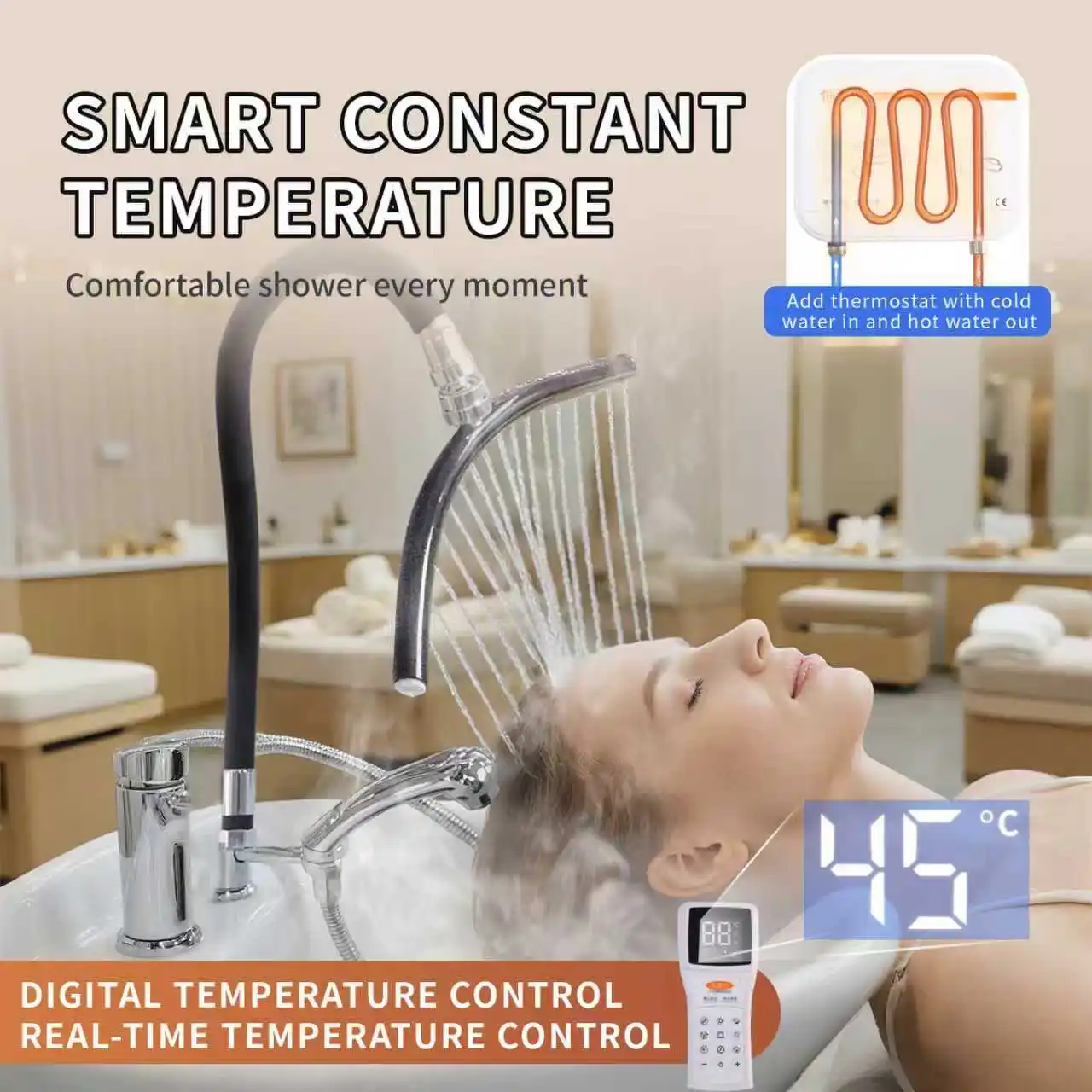 منفذ شلال سبا في صالونات التجميل مع نظام دوران المياه بدرجة حرارة ثابتة، إطار حوض استحمام سبا لحوض الشامبو #1