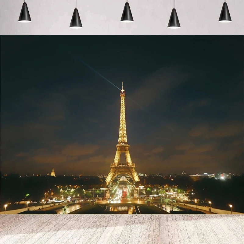 Eiffel Tower Photography Backdrop Paris City Night Scenery Background Wall French Landmark Cityscape Wedding Party Banner Decor