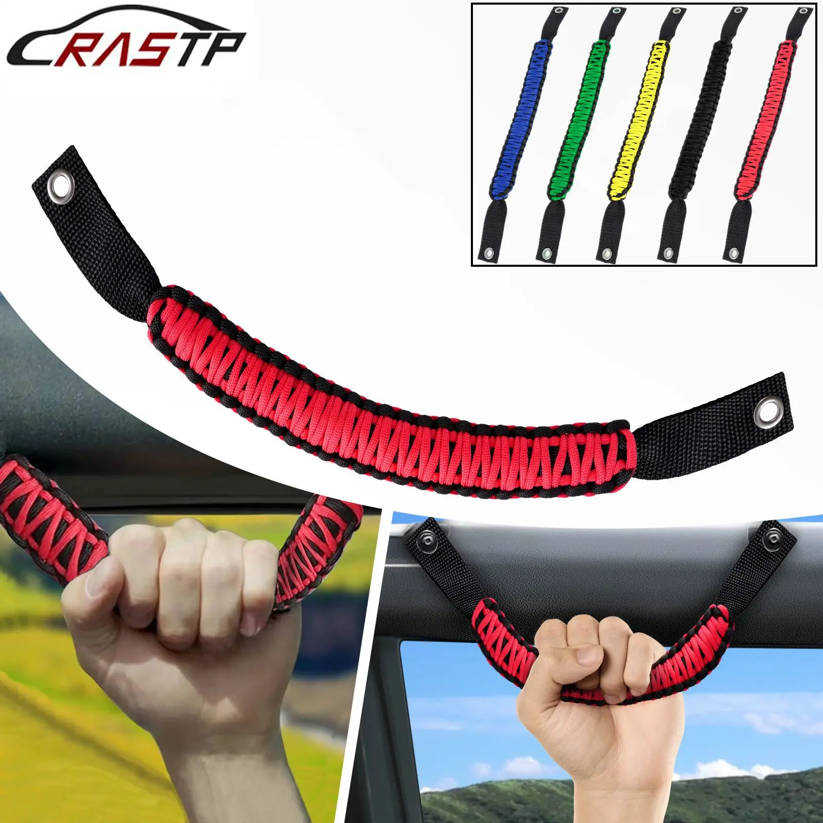 RASTP-Car Roof Handle Rope Grab Handle 800D Nylon Hardware For Ford Bronco Anti-Slip Up Rear Door Top Armrests BAG107