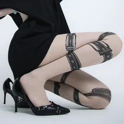 Gothic Punk Women Stockings Sexy Black Leg Ring Jacquard Tights Y2k Printed Waist Nightclub Party Tights Lingerie Pantyhose