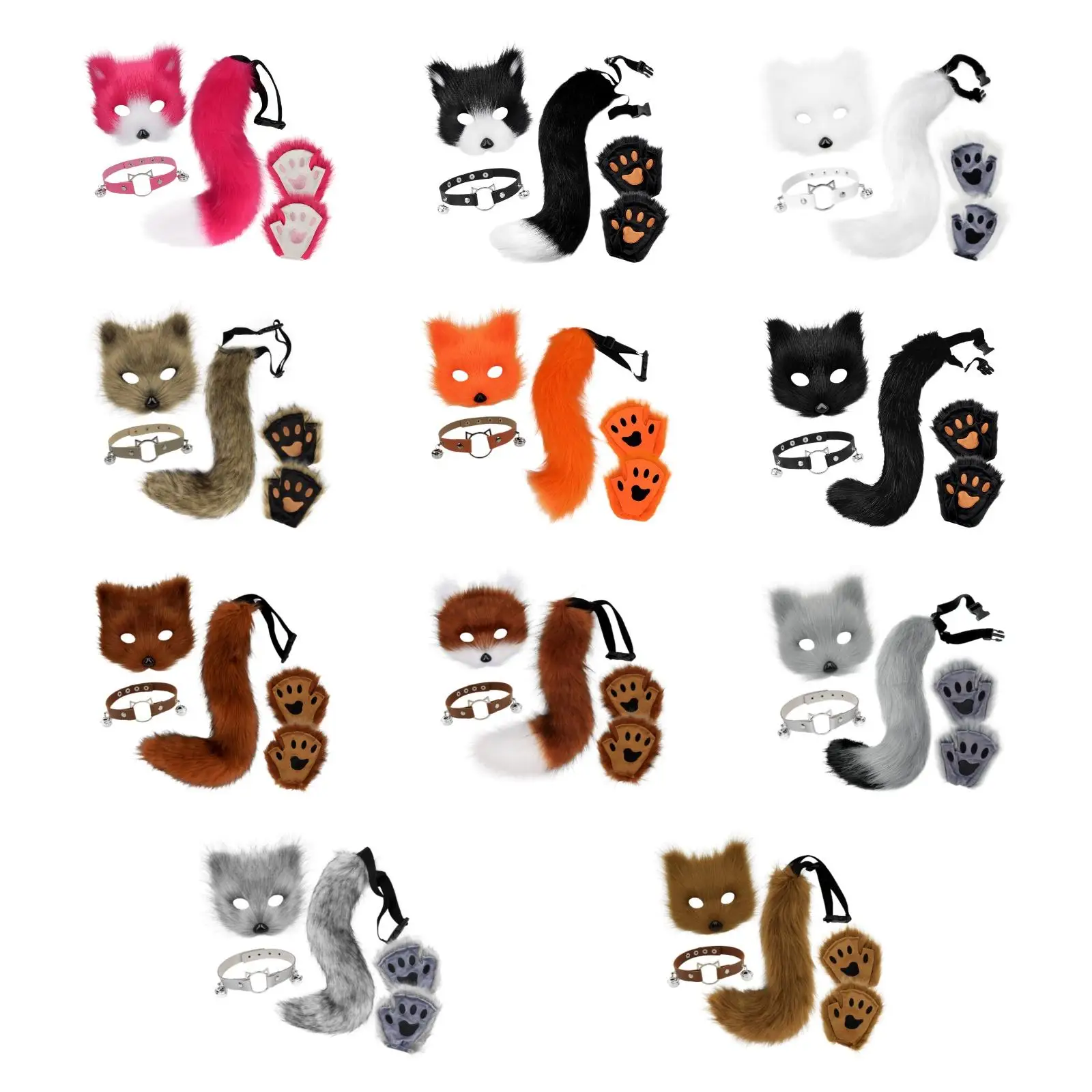 طقم إكسسوارات تنكرية بياقة على شكل حيوان وذيل، حفلات لطيفة للهالوين