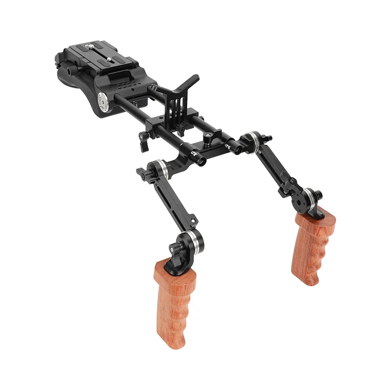 Kayulin Shoulder Mount 15mm Railblock Rig with ARRI Camera Plate and Wooden Handgrip For DSLR Cameras and Camcorders