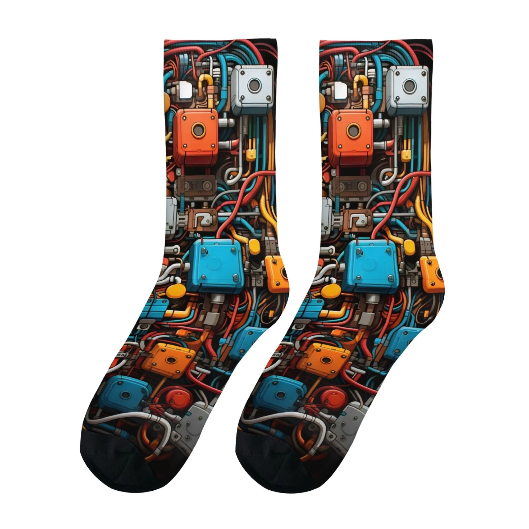 Cyberpunk Mechanical Circuitry All-over Print Men's Mid-calf Socks Soft Breathable Comfortable Tech-savvy and Trendy Fashion