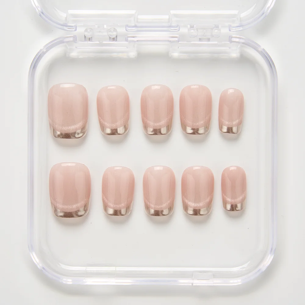 

10pcs Handmade Press on Nails Flowing Light French Magic Mirror Cat's Eye False Nail for Women&Girl Detachable Wearable Nail