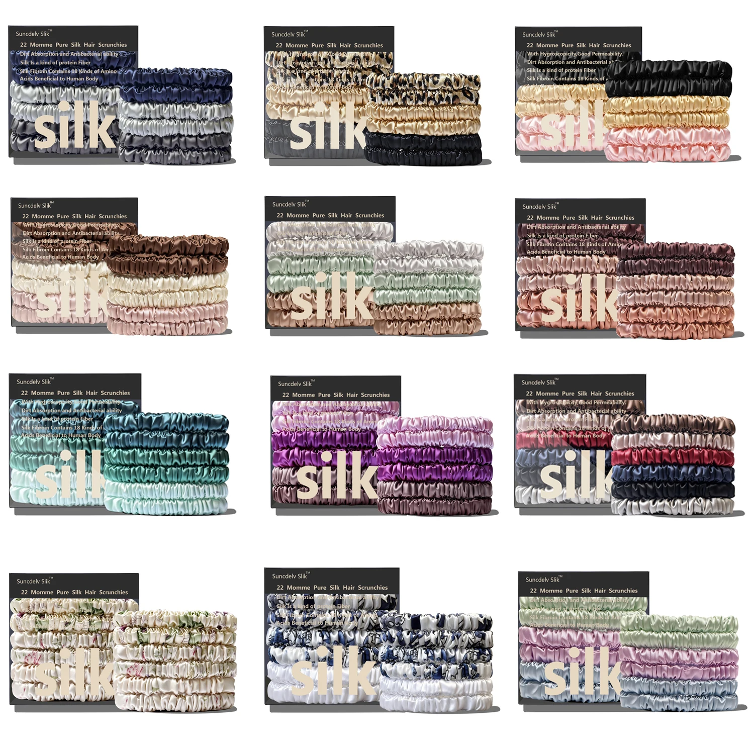 

Suncdelv 100% Silk 22 Momme Scrunchies, Anti-Crease Anti-Breakage Fashion Hair Ties for Women Hair Accessoires