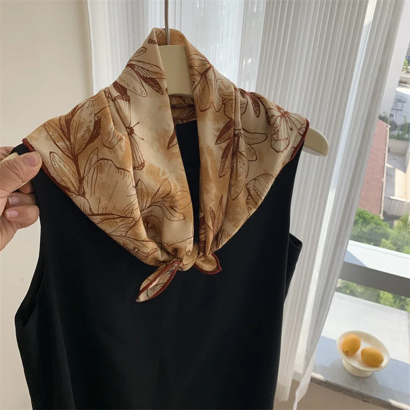 

30% Silk 70% wool Scarf for Women Foulard Square Scarves Shawl Wrap New Print Neck Female Hijab Poncho Bandana High Quality