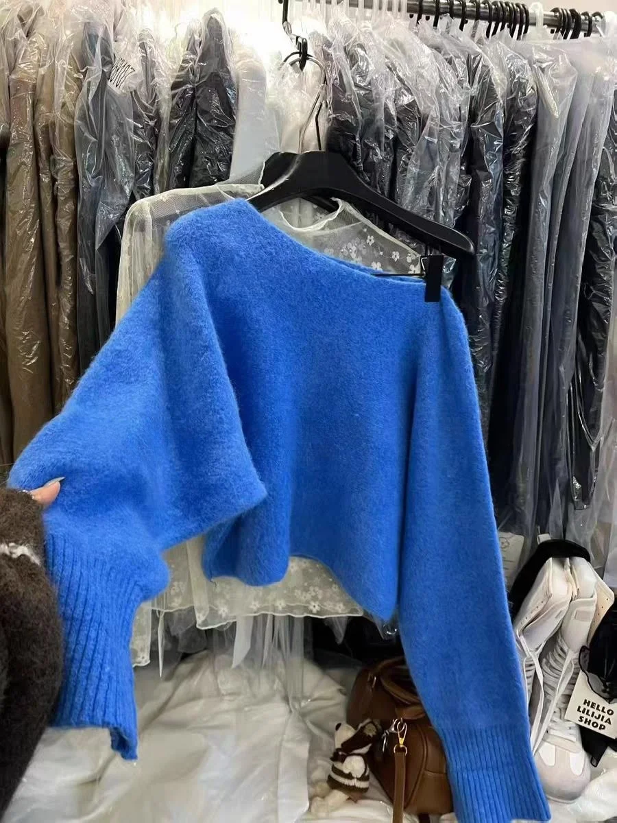 Suéter Holgado de Punto para Mujer, Estilo Coreano, Informal, con Hombros Descubiertos, Novedad de Otoño Invierno