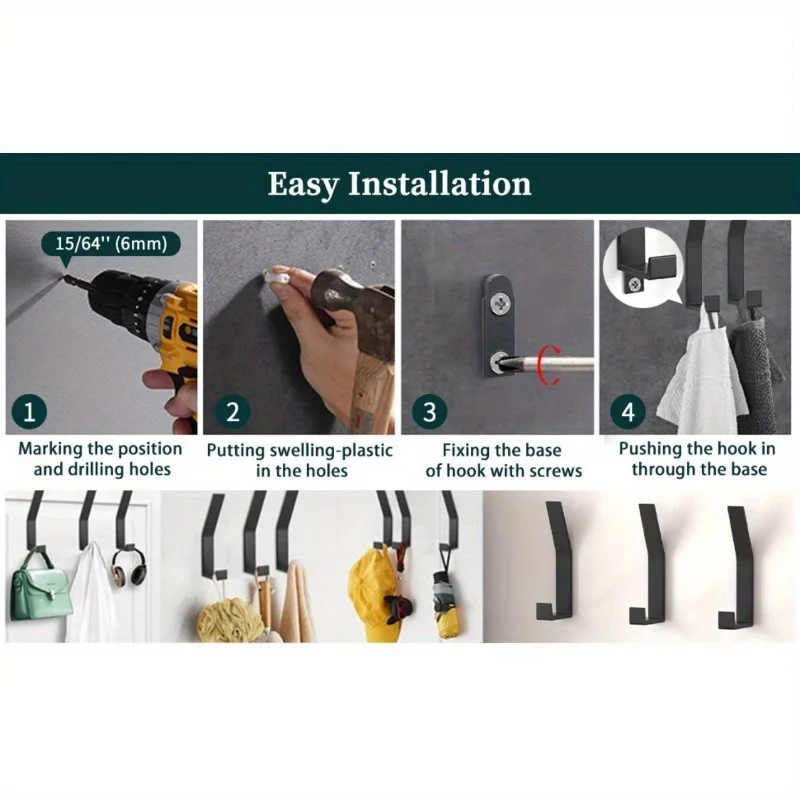 6PCS Hook with Strong Adhesive To Wall Kitchen and Bathroom Strong Load-bearing Punching Clothes Hanging Door and Sticking Hook