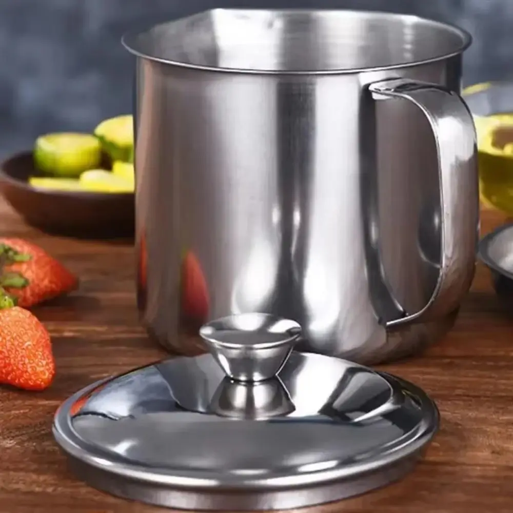 

Large Capacity Oil Filtering Pot BPA-Free Anti-Leakage Stainless Steel Oil Can 1.3/1.8L Fine Mesh Strainer