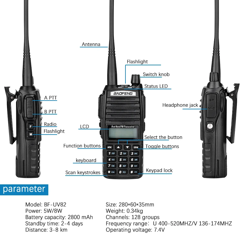 Optional 5W 8W Baofeng UV-82 Walkie Talkie 10 km Baofeng uv5r walkie-talkie hunting Radio uv 82 Baofeng UV-9R UV-5R UV-8HX UV-XR