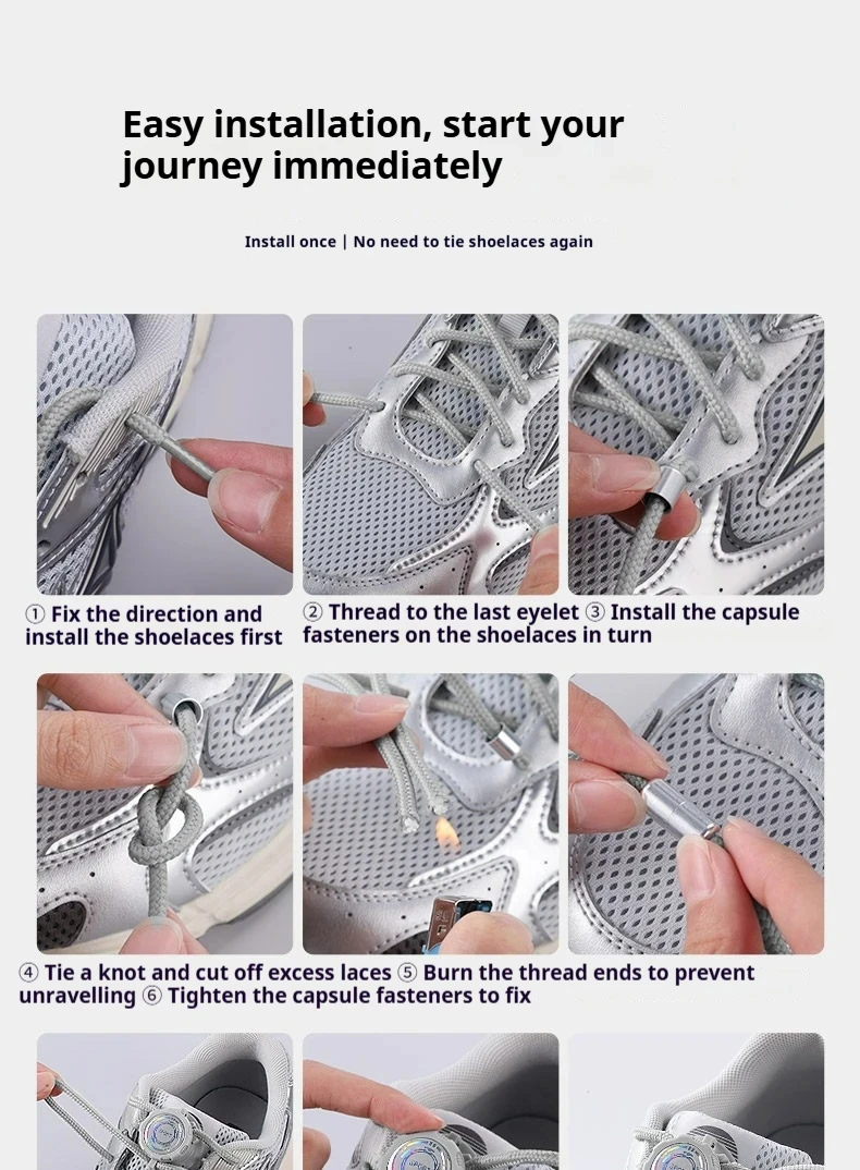 Graue, schwarze, weiße automatische Schnürsenkel für Sneaker, Schnürsenkel mit Drehverschluss, für Kinder und Erwachsene, für Outdoor-Sportarten, Schuhzubehör. – Detail 9