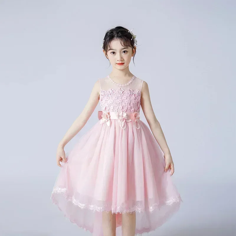 Robe de princesse pour filles, robe de performance de piano pour enfants moyens et grands, traînant, style occidental, fleur, nouveau, été, 2024