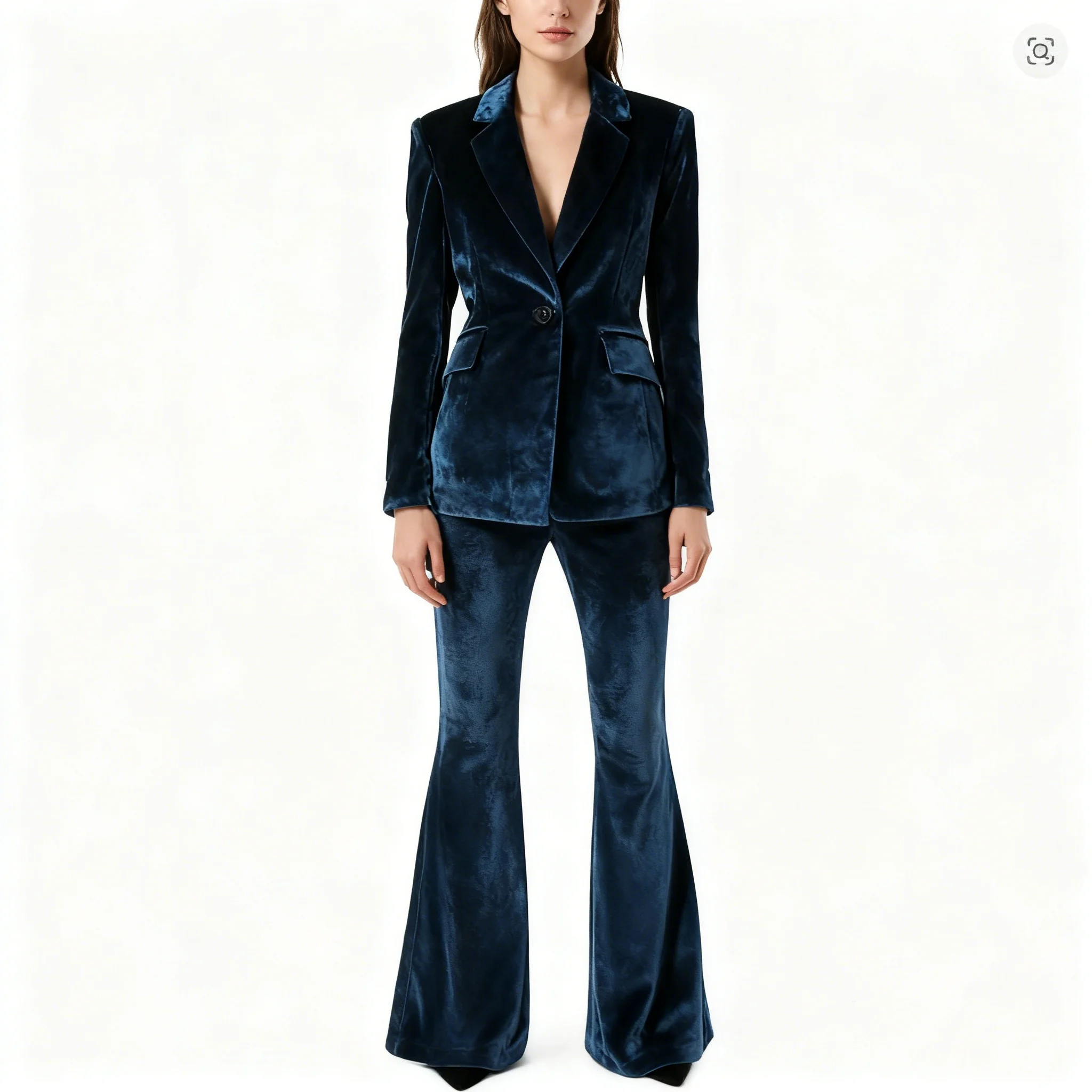 

Роскошный женский синий бархатный костюм-двойка, зимний утепленный и теплый пиджак и брюки, подходит для офисных женщин, формальный.
