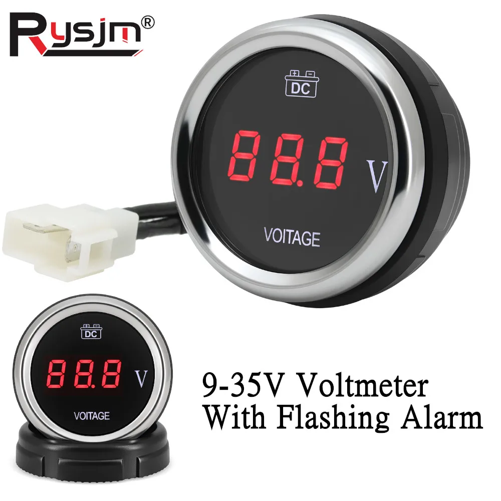 

52 мм вольтметр с сигнализацией 9-35 В вольтметр напряжения автоматический автомобильный датчик вольтметр с мигающей сигнализацией автомобильные аксессуары