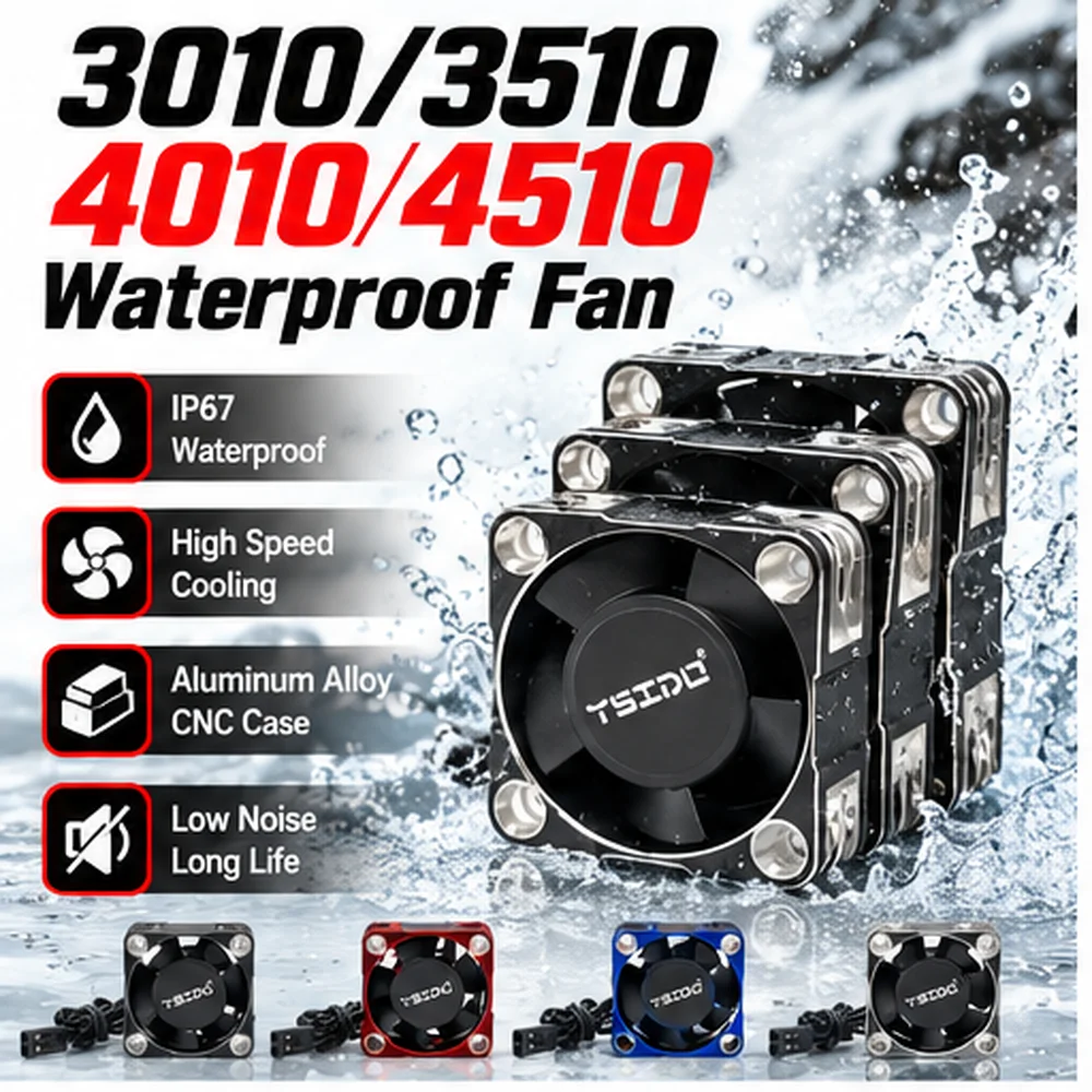 YSIDO WaterProof Hight Speed Cooling Fan 3010 3510 4010 4510 for 1/7 1/8 1/10 1/12 RC Car 3650 3660 4274 4292 Brushless Motor