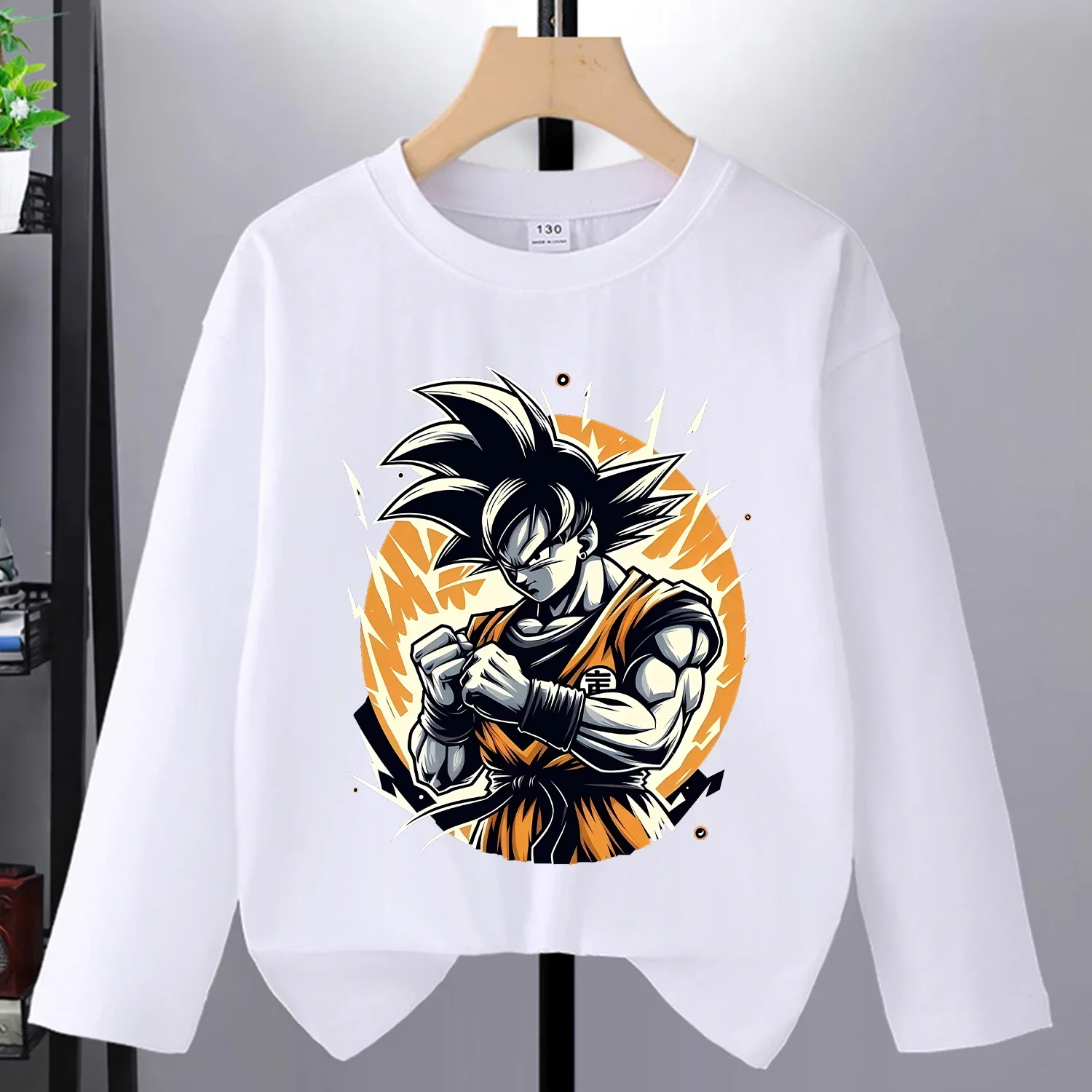 

Dragon Ball Goku Long Sleeve for Children Hot Anime Clothing Fashion Cartoon White Caftan Kid Clothes Round Neck Blouse Top Gift