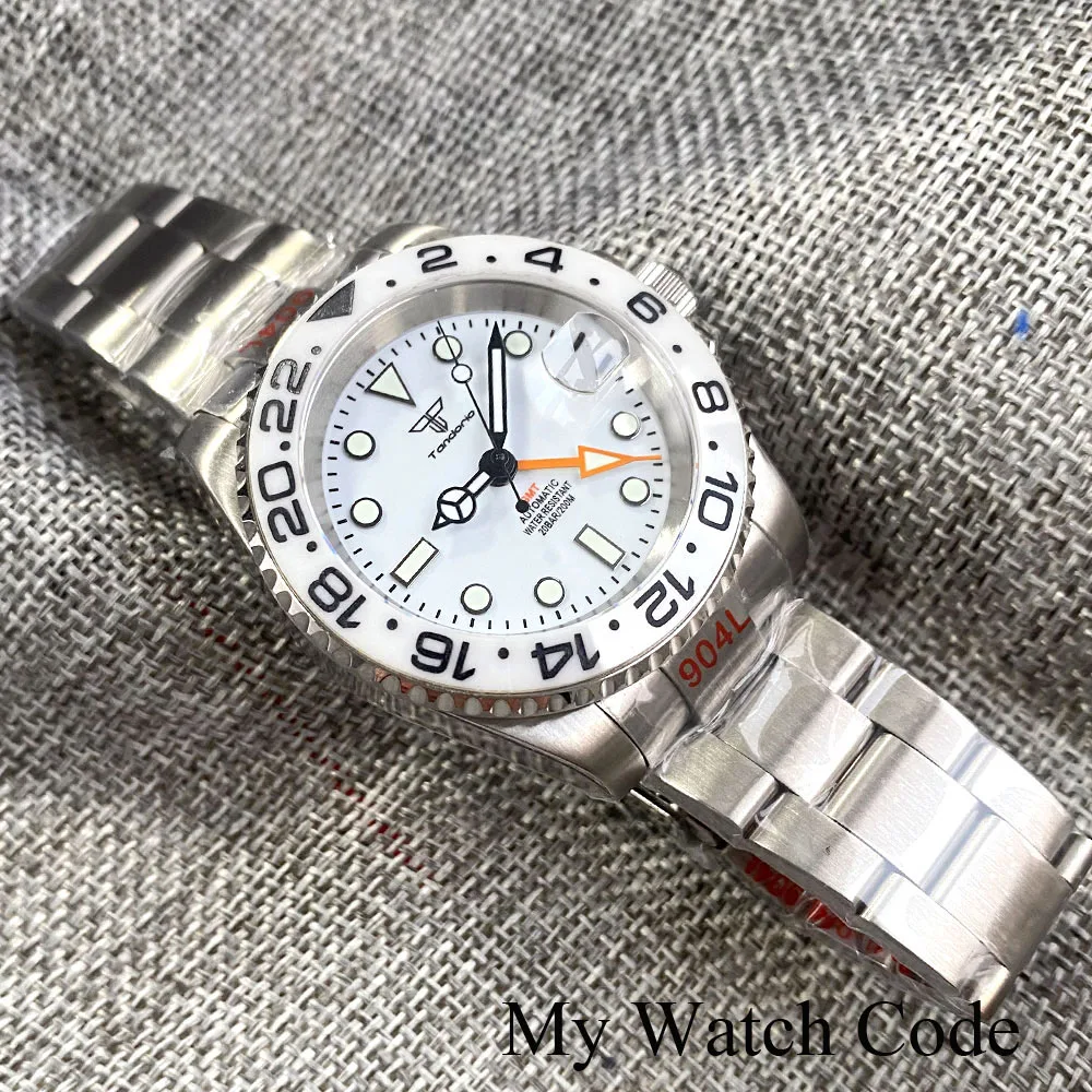 NH34A GMT Mechanical Watch for Men 200m Waterproof Divers Greenwich Steel White Wristwatch 904L Jubilee Bracelet 120Click Clock