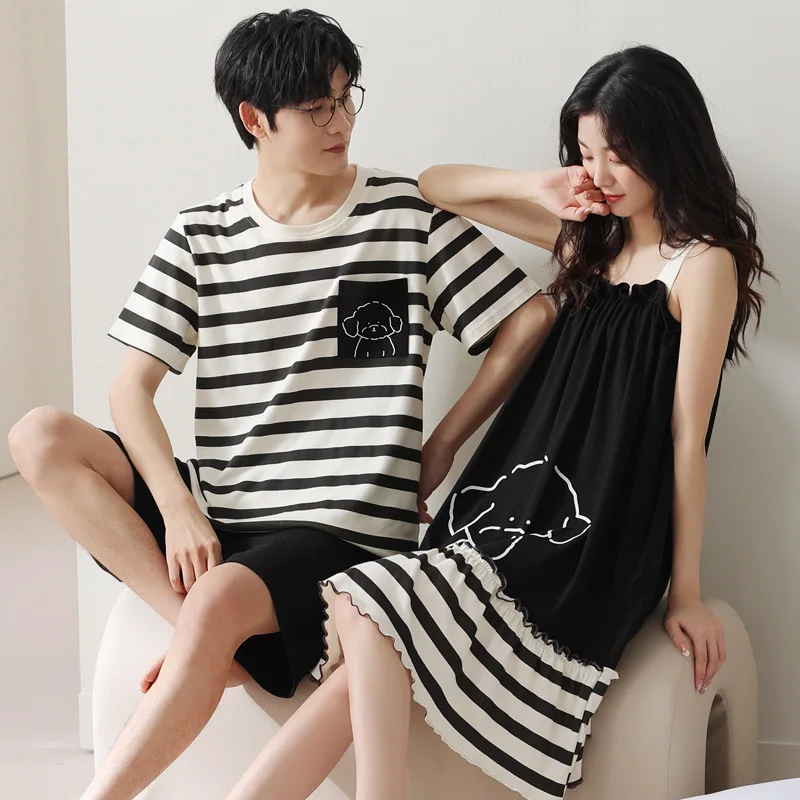 Couples Cotton Homewear For Men Korean Fashion Nightdress Plus Size 3XL Casual Loungewear Youth Boy Girl Pajamas Set Mujer Pijam