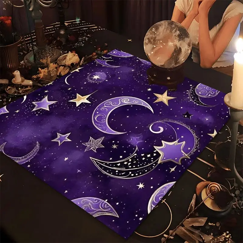 VIKAMA Purple Star Moon Magic Tarot Tablecloth Ceremony Tarot Card Divination Table Mat Card deduction