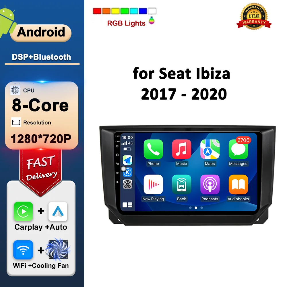 

Carplay Android Auto for Seat Ibiza 2017 - 2020 Car Radio Multimedia Player DSP Stereo WiFi 4G GPS Navigation GPS HD Screen BT