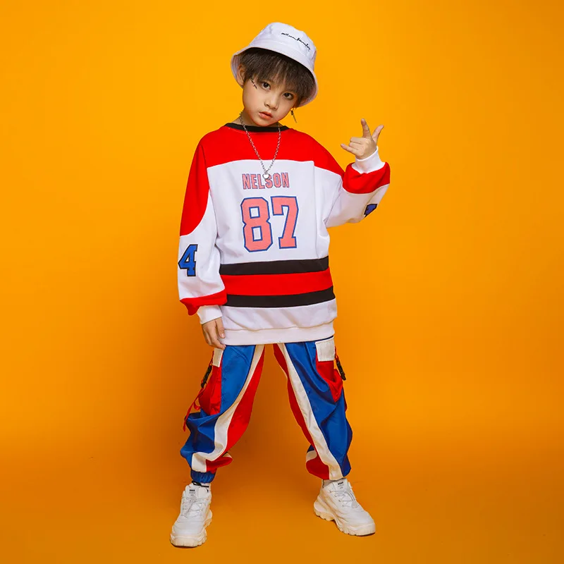 Hip Hop Sports Teenage Boys Girls T-shirt Cargo Pant Tracksuit for Kids Tees Children Jazz Hip Hop Dance Costume Streetwear