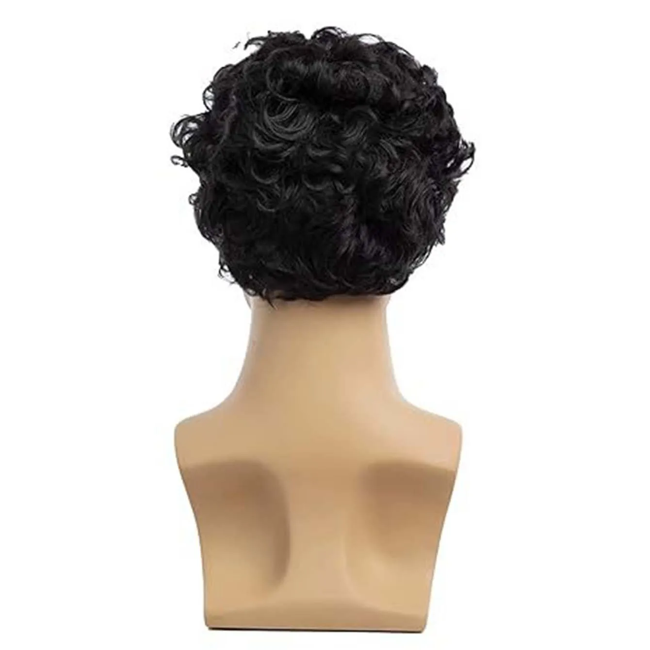 Pelucas negras cortas sintéticas con flequillo para hombres, cabello rizado esponjoso, resistente al calor diario, peluca masculina transpirable