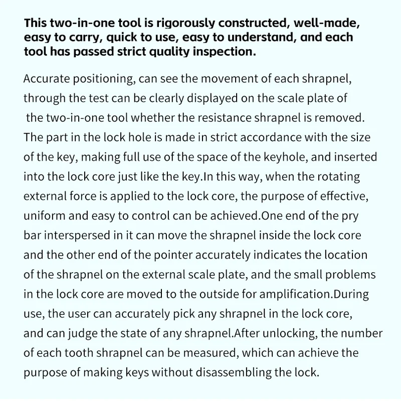 Ss001 2-in-1 Lock Picking Tool Easy to Understand Locksmith Tool