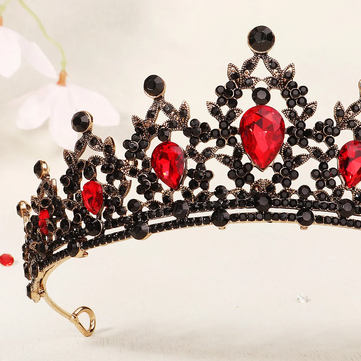Rote Luxus Braut Hochzeit Krone handgemachte Strass elegante Tiara Halloween rote Kollektion Haarbänder Kopfschmuck Zubehör – Detail 9
