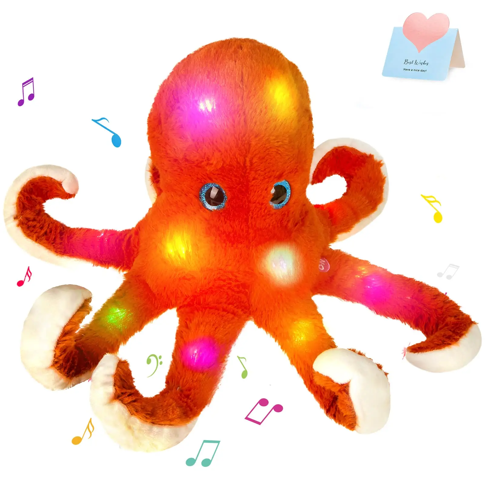 

45cm Red Cute Octopus Doll Cotton Plush Toys LED Light Luminous Pillows Glowing Stuffed Animals Musical Gift for Kids Birthdays