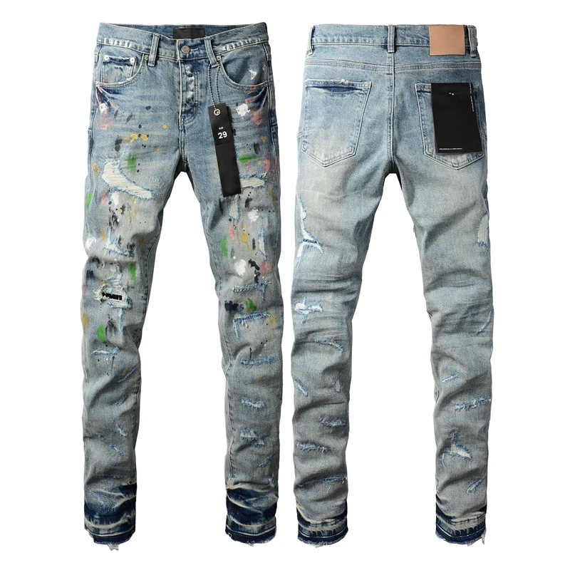 Fashion Purples jeans Men blue do vintage top quality repair low elevation skinny hold denim trousers brand pants