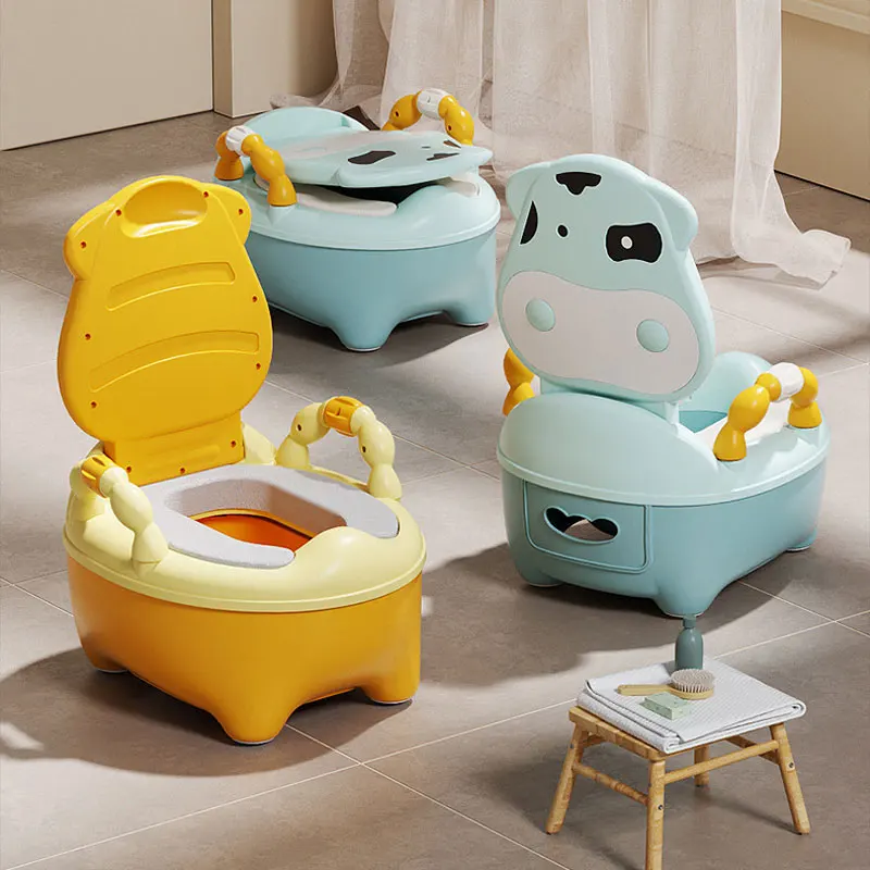 Portable Children\'s Pot Cute Cow Baby Toilet Pot WC Porta-potty Urinal Children Potty Training Toilet for Kids Toilet Seat Lid