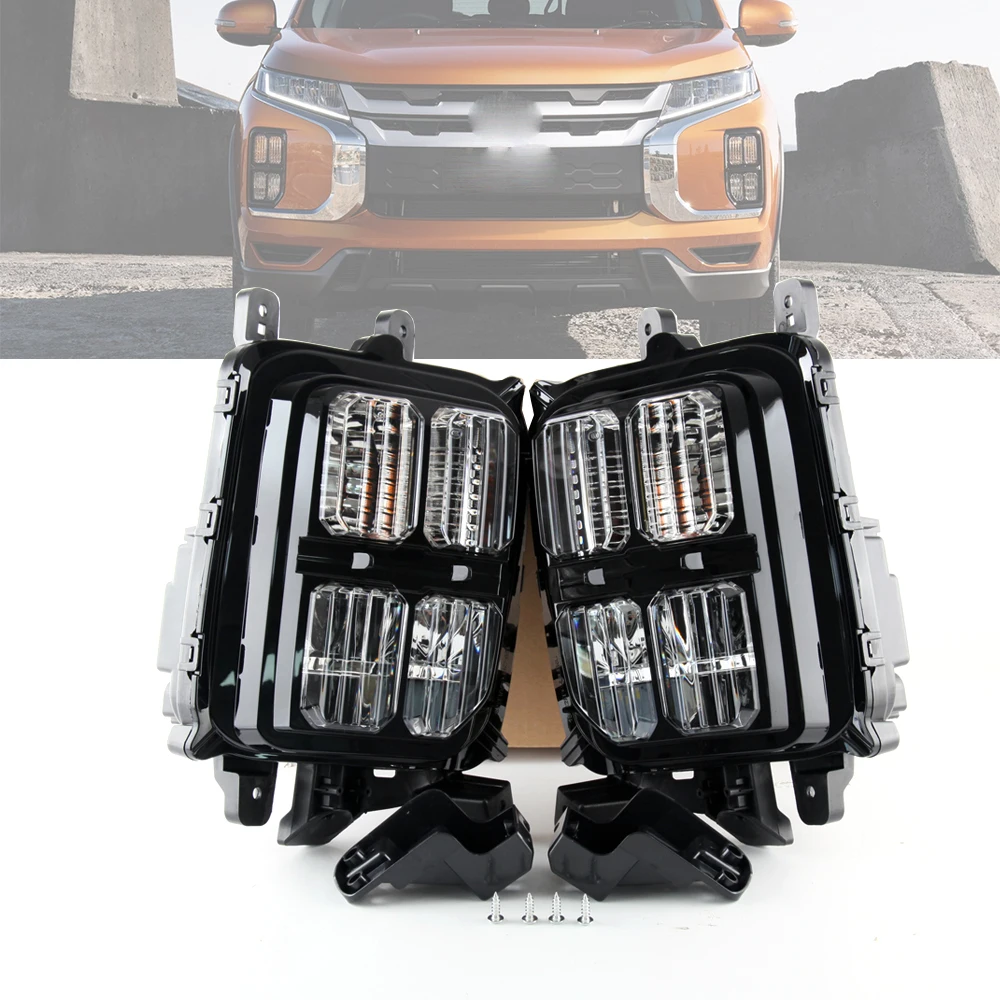 

2 Pieces Car LED DRL Fog Lamp Assembly Turn Signal Yellow Daytime Running Lights For Mitsubishi Outlander Sport ASX 2019~2022