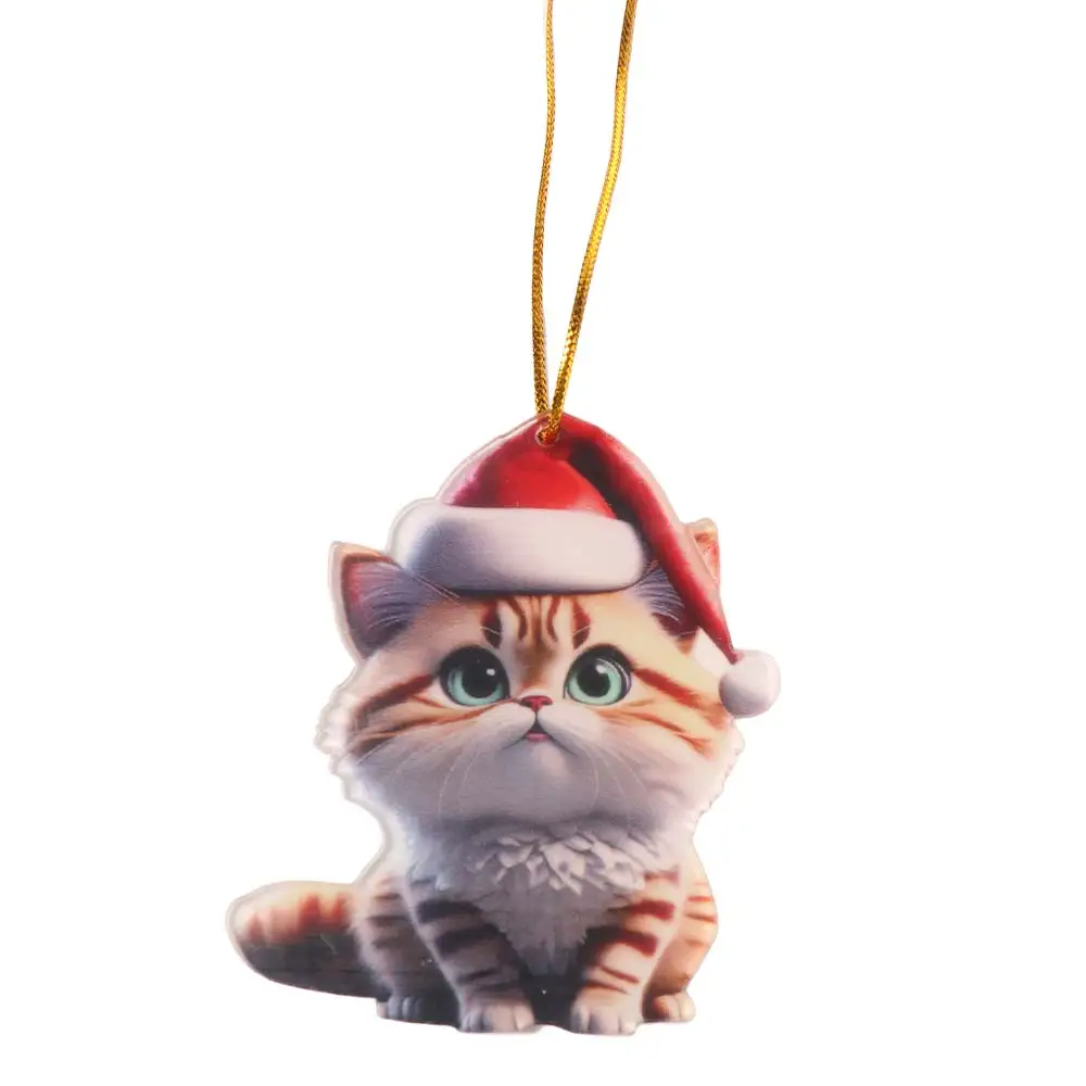 حقيبة الظهر الاكريليك شجرة عيد الميلاد قلادة 2D شقة الكرتون القط عيد الميلاد شنقا لطيف كيتي شجرة عيد الميلاد الحلي حديقة