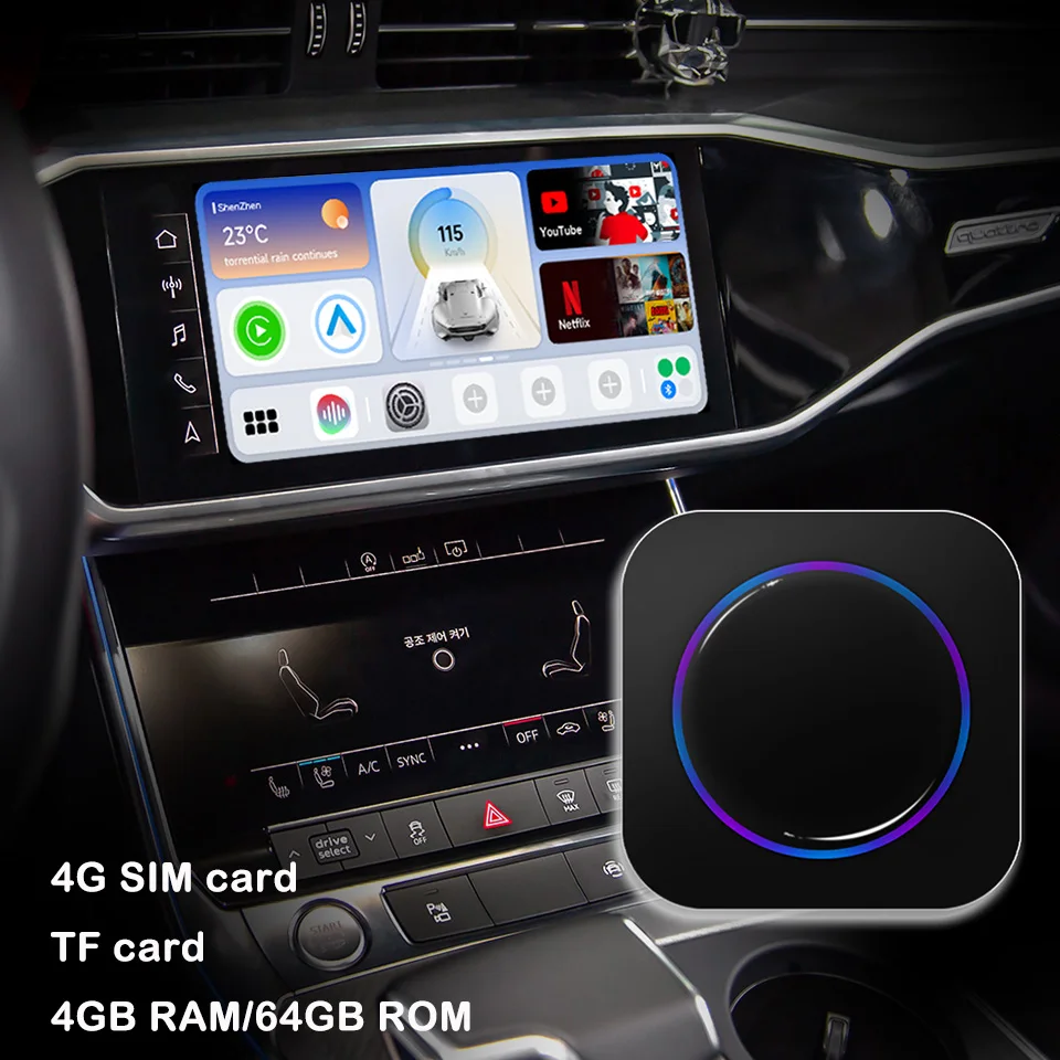 AZTON CarPlay อัพเกรด USB AI กล่อง Android TV อุปกรณ์สำหรับ AUDI A6 A7 A8 A3 A4 TT Q3 Q5 Q7 TF WIFI ซิมการ์ด4G