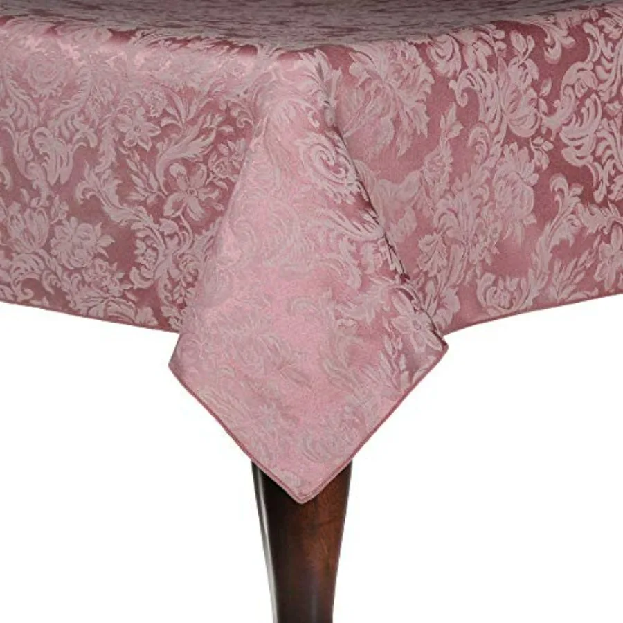 

-3 Pack- Miranda 72 x 120-Inch Rectangular Damask Tablecloth - Jacquard Weave English Rose Pink