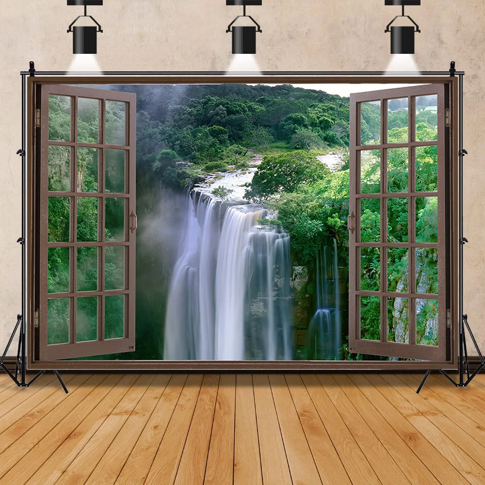 

SHENGYONGBAO Window Scenery Beach Photography Backdrops Props Indoor Decorations Snow Setting Sun Photo Studio Background HH-03