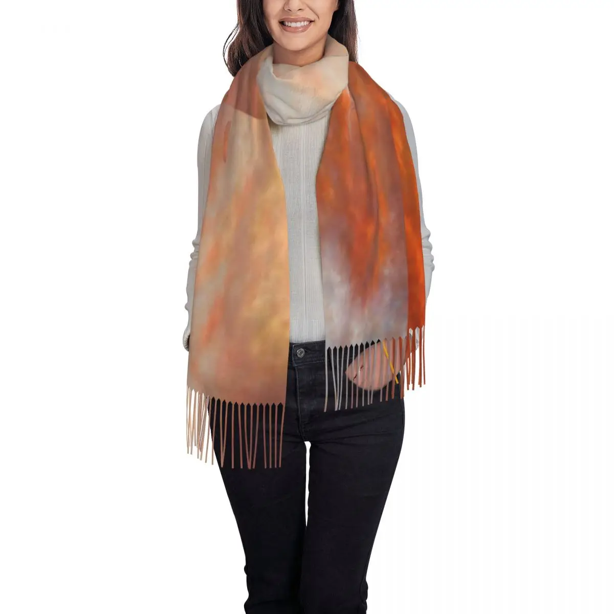 Colorful Cloud Scarf Ladies Inspirational Sunrise Scarves Wraps with Tassel Winter Casual Shawl Wraps Keep Warm Designer Bufanda