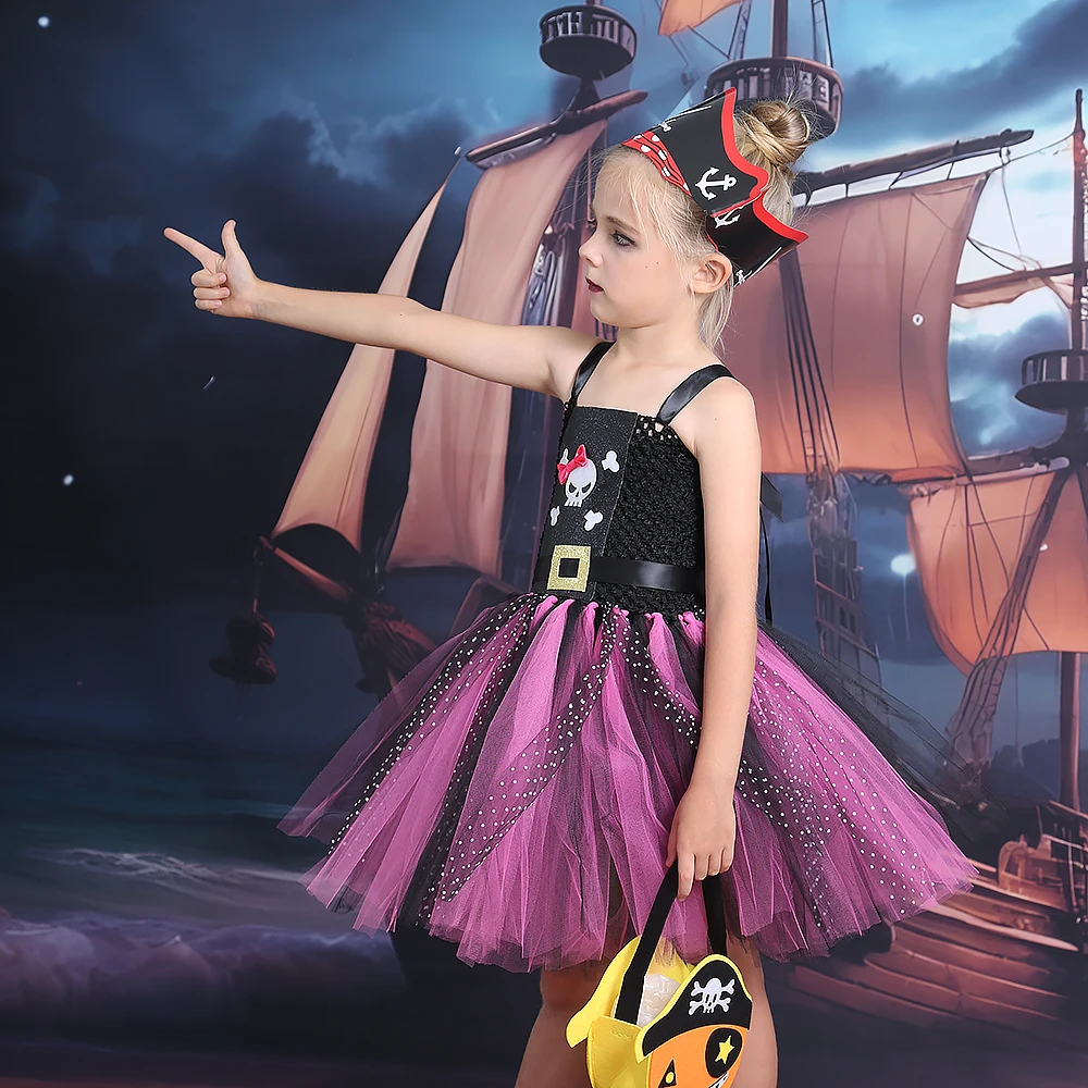 Girls Pirate Tutu Dress Up Costume Halloween Christmas Birthday Party Pageant Ball Gown Pirate Girl Children Fancy Dress